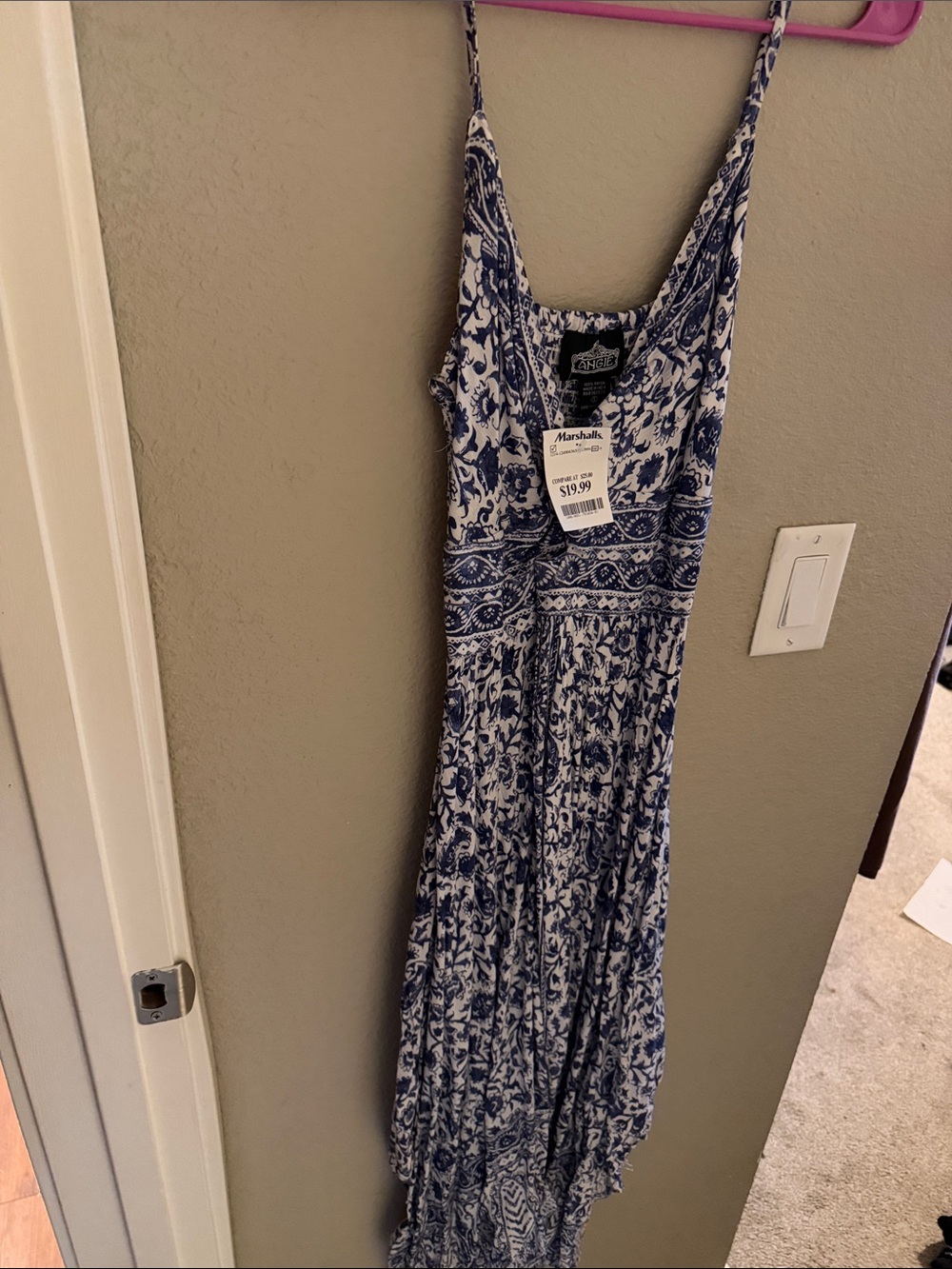 Angie Blue and White Printed Maxi Dress